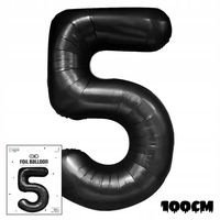 BALON FOLIOWY CYFRĄ CYFERKA 5 CZARNA NA IMPREZE URODZINOWĄ PRZYJĘCIE 100cm