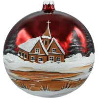 Bombka okrągła duża: bordowy Kościółek