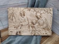 Obraz z drewna płaskorzeźba Święta Rodzina I prezent na ślub rocznicę 35cm