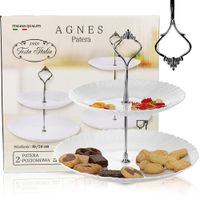 PATERA SZKLANA 2 PIĘTRA BIAŁA TRADYCYJNA NA CIASTO TORTY OWOCE DWUPOZIOMOWA