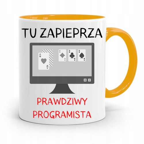 Kubek Żółty Informatyka Programisty Tu Zapieprza Z Nadrukiem Ze Zdjęciem na Arena.pl
