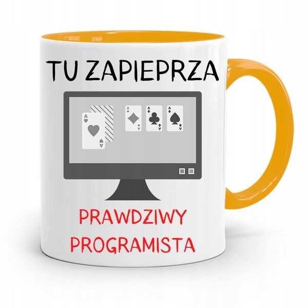 Kubek Żółty Informatyka Programisty Tu Zapieprza Z Nadrukiem Ze Zdjęciem zdjęcie 1
