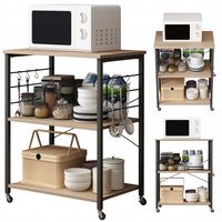 SZAFKA MOBILNA NA KÓŁKACH JASNY BRĄZ STOLIK ŚNIADANIOWY WÓZEK KUCHENNY 60CM
