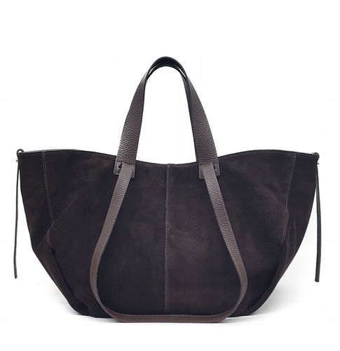 Torebka shopper zamszowa Vera Pelle skóra czekoladowa na Arena.pl