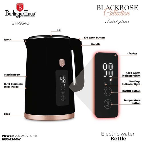 czajnik elektryczny 1,7l + toster cyfrowy berlinger haus bh-9540 black rose na Arena.pl