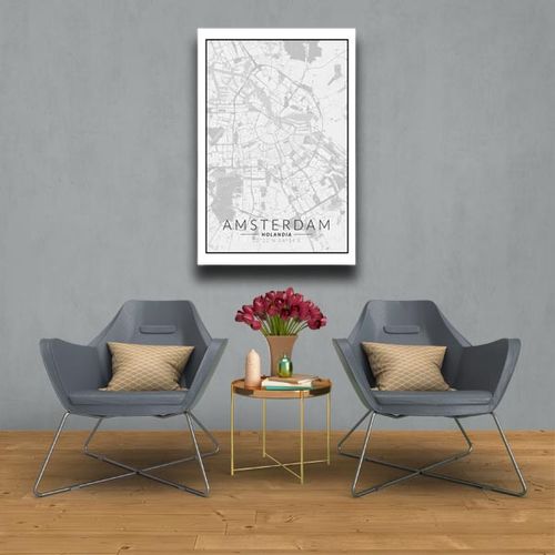 Amsterdam mapa czarno biała - obraz na płótnie 61x91,5 cm na Arena.pl