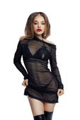 Glossy Sheril, Set (Dress, Bra +Panties), Wetlook, Black, Xl