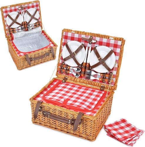 ELEGANCKI KOSZ PIKNIKOWY Z WIKLINY 4os NACZYNIA na prezent ŚLUB TERMOTORBA na Arena.pl