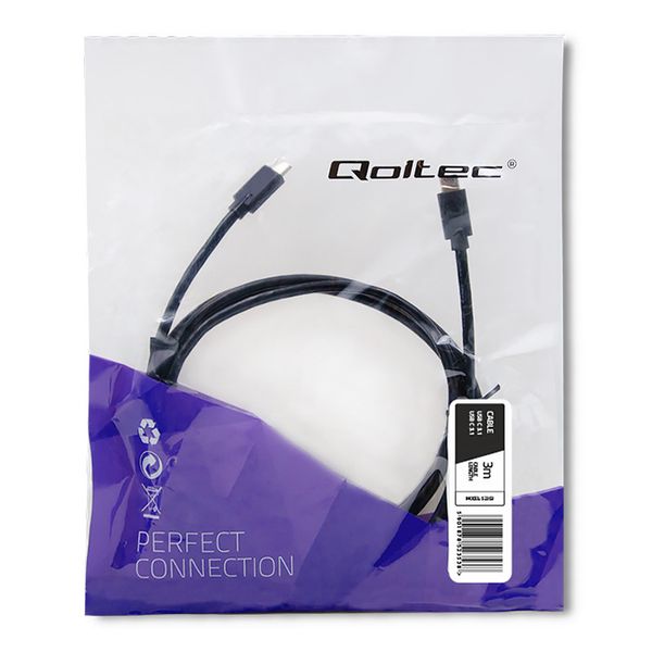 Qoltec Kabel USB 3.1 typ C męski | USB 3.1 typ C męski | 3m | Czarny zdjęcie 8