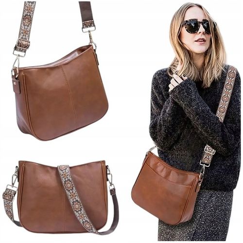 TOREBKA DAMSKA TORBA NA RAMIĘ SKÓRZANA MIEJSKA POJEMNA BRĄZOWA LISTONOSZKA na Arena.pl