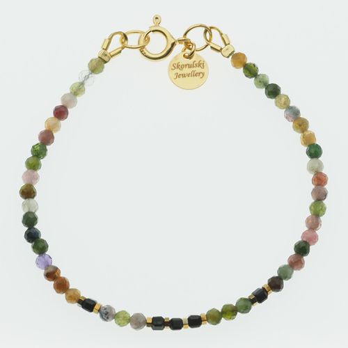 Bransoletka - cięty Turmalin kolorowy. Hematyt i srebro złocone 17,5 cm na Arena.pl