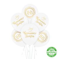 Balony lateksowe komunijne Komunia Święta IHS złoty napis, 6 szt.