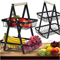 Kosz na Owoce Warzywa Dwupoziomowy Ozdobny Metalowy Pojemnik Patera Loft