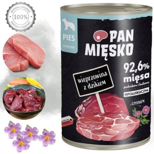 mokra karma dla psa wieprzowina z dzikiem pan mięsko hipoalergiczna 400g na Arena.pl
