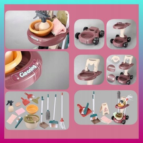 Duży DZIECIĘCY ZESTAW DO SPRZĄTANIA Wózek Mop Miotła Dla dzieci na Arena.pl