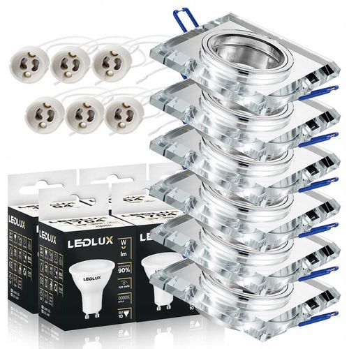 6x oprawa halogenowa SZKLANA kwadrat + LED GU10 5W na Arena.pl