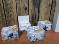 szkatułka drewniana 4szt morska 7,8x5,7x6cm c5739