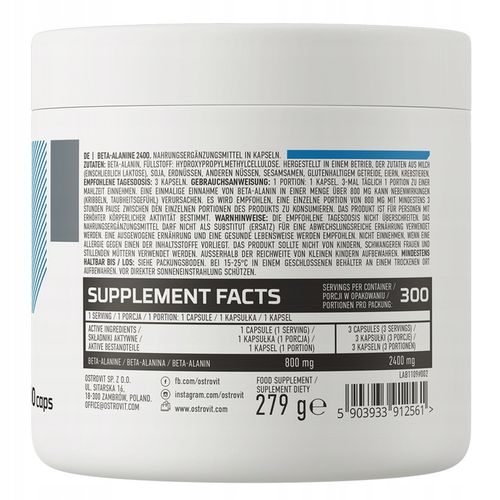 OstroVit Beta-Alanine 2400 300 kaps ALANINA POMPA na Arena.pl