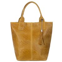 VERA PELLE torebka skórzana shopper przeplatana V521 musztardowa