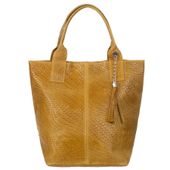 VERA PELLE torebka skórzana shopper przeplatana V521 musztardowa