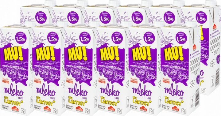 12x Mleko UHT Wart-Milk MU! bez laktozy 1.5% 1l zdjęcie 1