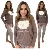 Piżama Damska Dwuczęściowa Długi Rękaw Z Misiem Miękka M Lily Brązowa