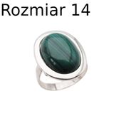 Pierścionek regulowany z owalnym Malachitem w srebrze. 14 (Średnica wewnętrzna 17 mm) +/- 2 rozmiary regulacji