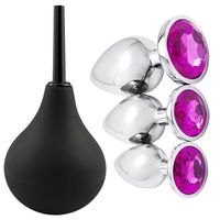 Korek Analny Stalowy Z KRSYZTAŁEM ZESTAW S M L + GRUSZKA DO LEWATYWY DUŻA