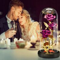 WIECZNA RÓŻA DLA NIEJ WALENTYNKI PREZENT W SZKLE LAMPKI LED BUKIET 3 RÓŻ