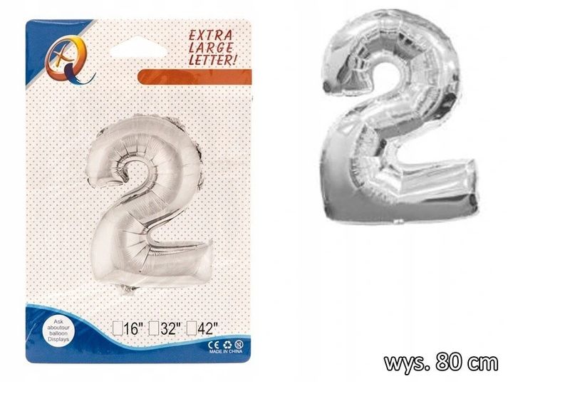 BALONY FOLIOWE CYFERKI BALON FOLIOWY CYFRA 2 80CM zdjęcie 1