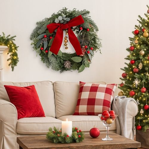 Wianek na drzwi świąteczny z czerwoną kokardą wieniec Altom Design 32 cm na Arena.pl