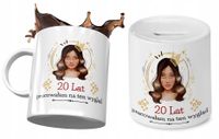 20 Urodziny Zestaw Kubek + Skarbonka Na Prezent Z Nadrukiem Ze Zdjęciem