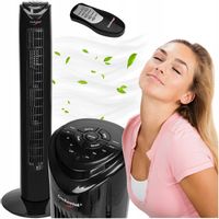 WENTYLATOR KOLUMNOWY PODŁOGOWY WIATRAK STOJĄCY CICHY CZARNY NA PILOTA TIMER