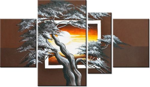 120CM 70 OBRAZ 4 ELEM DRZEWO TLE ZACHODZĄCEGO SŁOŃCA ŚCIENNY na Arena.pl