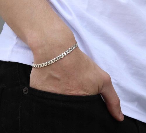 SREBRNA PEŁNA BRANSOLETKA MĘSKA PANCERKA PR. 925 + PUDEŁKO Z DEDYKACJĄ na Arena.pl