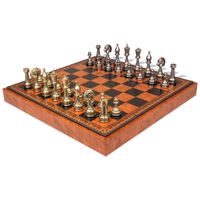 Szachy 48×48 cm skóra eco z warcabami i backgammon, figury Flowery 10 cm