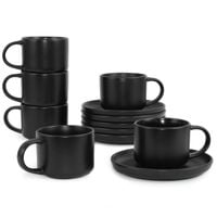 Filizanki do Kawy Zestaw 6szt Filiżanka ze Spodkiem 220ml Czarne Black Mat