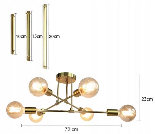 Złota Lampa Sufitowa Wisząca Na Sufit LED 6XE27 Zyrandol Kule na Arena.pl