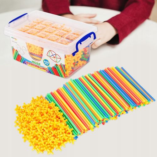 KLOCKI SŁOMKI KONSTRUKCYJNE PATYCZKI RURKI ZESTAW 400el PUDEŁKO DLA DZIECI na Arena.pl