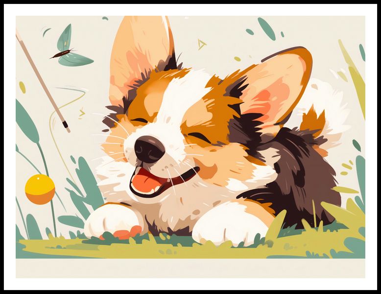 Plakat 100x75cm Beztroski Corgi zdjęcie 3