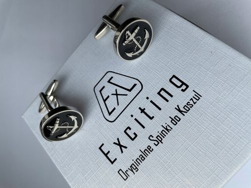 Męskie srebrne spinki do mankietów EXC Kotwica Żeglarskie Czarne Kotwice na Arena.pl