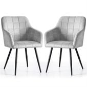2x Krzesło welurowe tapicerowane do salonu LUXANO Szare Czarne nogi