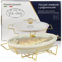 NACZYNIE CERAMICZNE NA ZŁOTYM PODRZEWACZU 3L DO PODAWANIA POTRAW