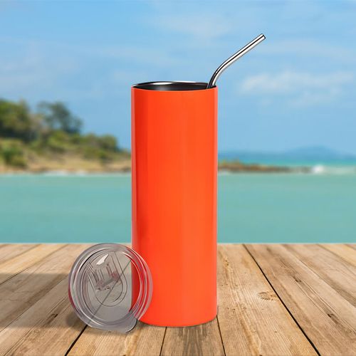 Kubek ze słomką 600 ml podwójne ścianki neonowy pomarańczowy - z Twoim nadrukiem na Arena.pl