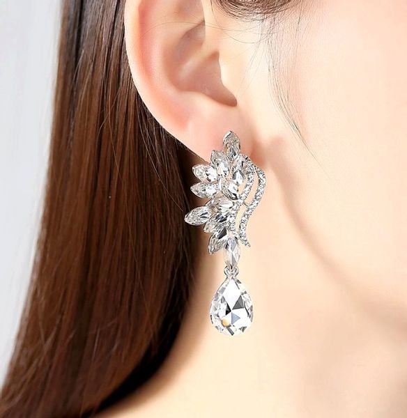 Kolczyki Srebrne Wiszące Cyrkonie Kryształki Boho F41_Srebrny zdjęcie 3