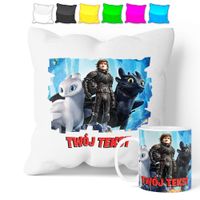 ZESTAW: KUBEK + POSZEWKA - WYTRESOWAĆ SMOKA - PREZENT WIELE WZORÓW + IMIĘ