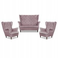 Zestaw wypoczynkowy Carol sofa fotele paski Family Meble różowy