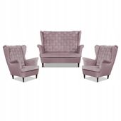 Zestaw wypoczynkowy Carol sofa fotele paski Family Meble różowy