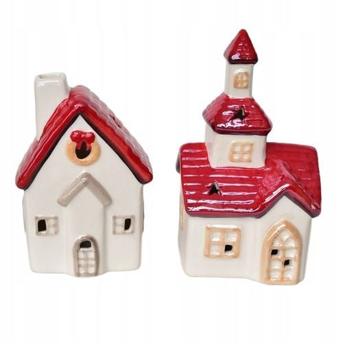 Kościół 16 cm i domek 13 cm ceramiczny z oświetleniem LED, zestaw 2 szt. na Arena.pl