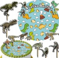 ZESTAW OPŁATEK NA TORT 20CM + TOPPERY PAPIEROWE - DINOZAUR 15CM 18CM